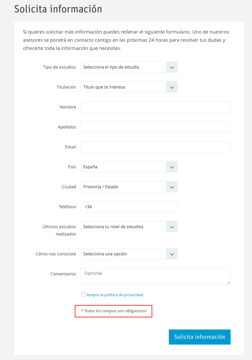 Ejemplo de formulario con mala usabilidad y ux