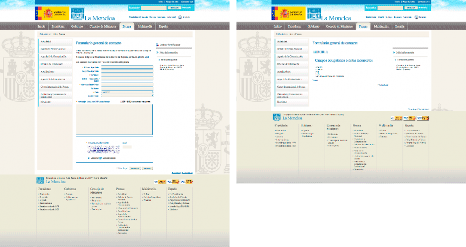 Pésima usabilidad del formulario web de La Moncloa