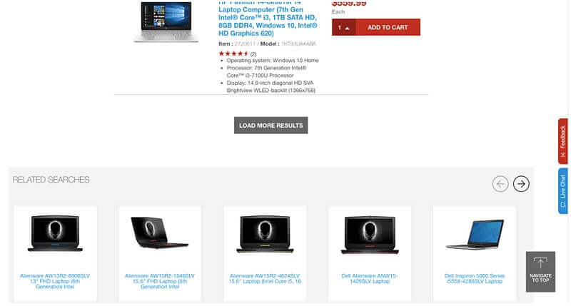 Paginación web mediante el botón Cargar más en la web de Staples.com