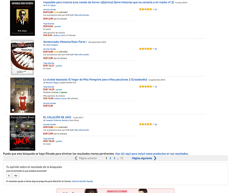 Paginación numerada de Amazon en el año 2017