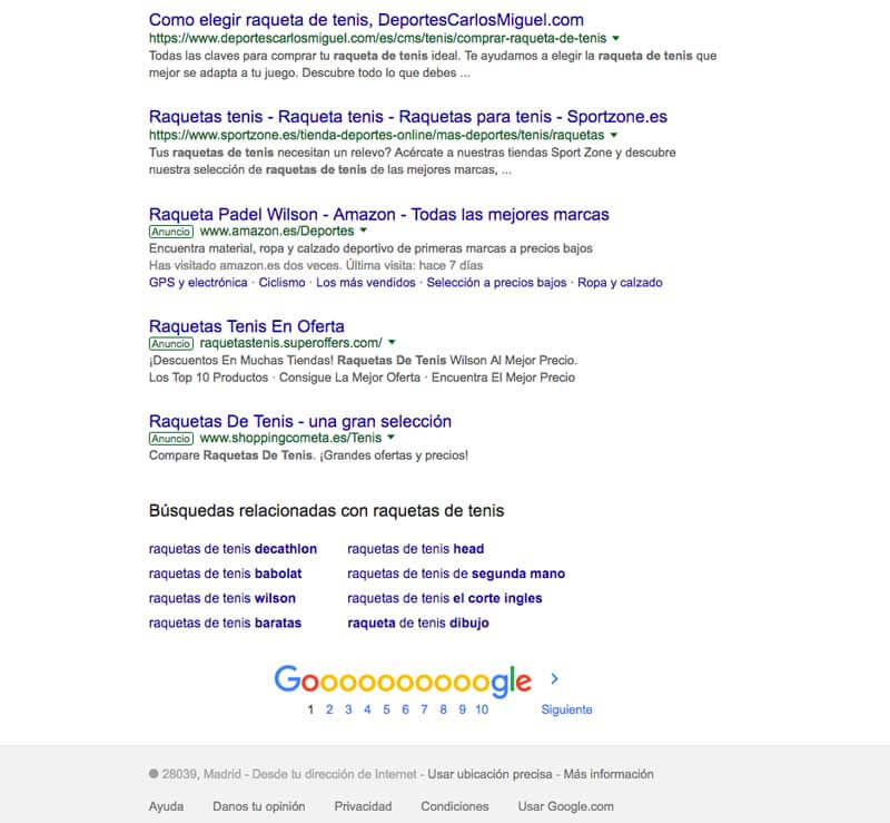 Paginación numerada de Google en sus resultados de búsqueda