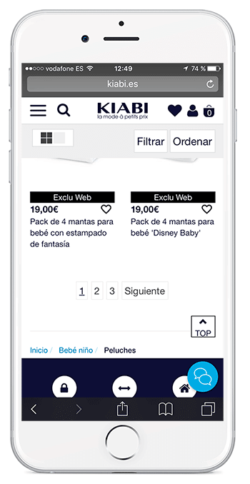 Paginación numerada en smartphone
