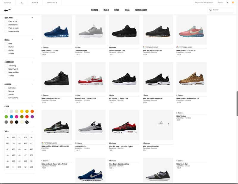 Scroll infinito en la página de Nike